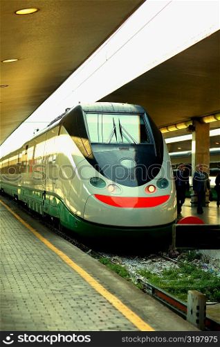 Train at a railroad station platform, Rome, Italy