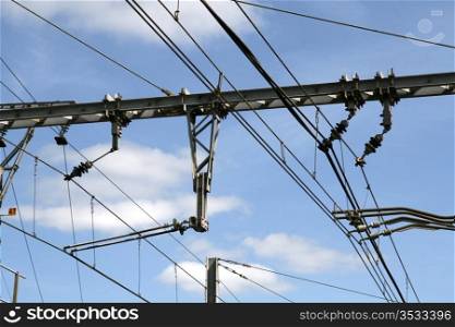 train catenary and power line cables. catenary
