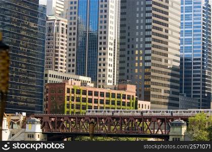 Train crossing a bridge, Chicago, Illinois, USA