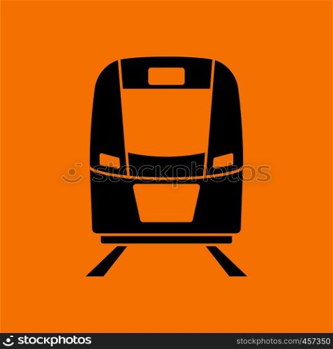 Train icon front view. Black on Orange background. Vector illustration.