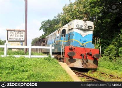 Train near Minneriya station in Sri Lanka