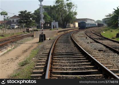 Train near platform of Panadura station in sri Lanka