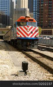 Train on a railroad track, Chicago, Illinois, USA