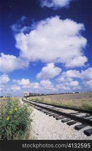 Train on a railroad track, Texas, USA