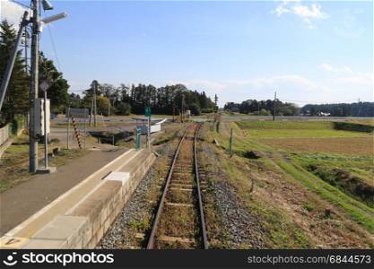 Train staion?s platform and railway in the rural area of Japan