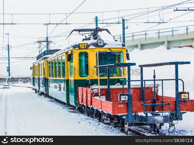 Train station in the Swiss Alps. JUNGFRAU, SWITZERLAND. Mountain Train