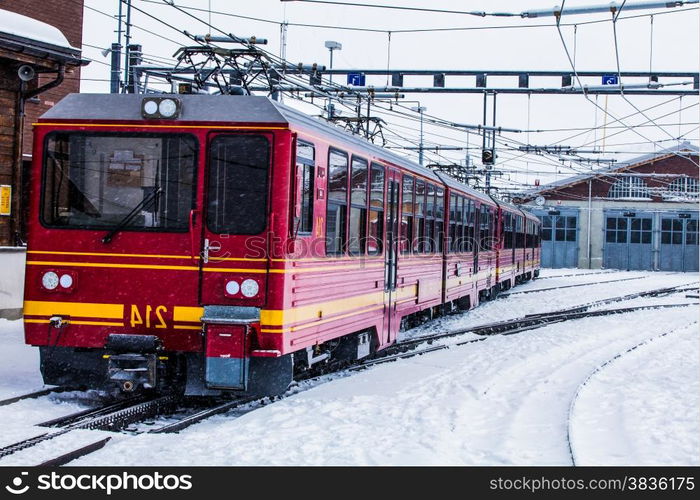 Train station in the Swiss Alps. JUNGFRAU, SWITZERLAND. Mountain Train