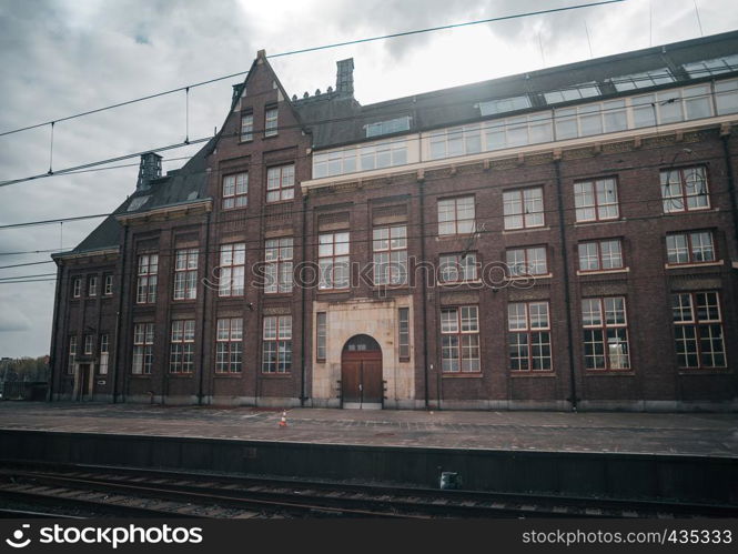 Train station platform in vintage european style