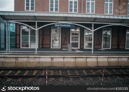 Train station platform in vintage european style