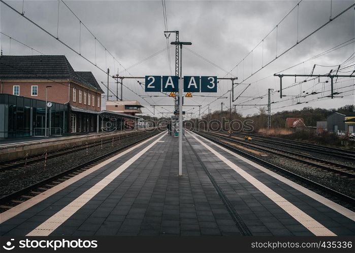 Train station platform in vintage european style