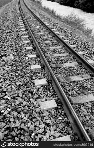 Train track in Switzerland with vanishing point