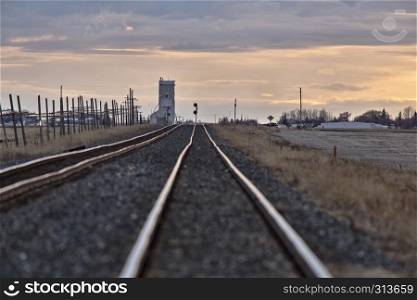Train Tracks Sunset Prairie Grain Elevator Saskatchewan