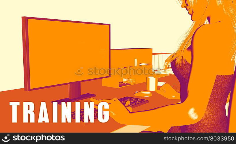 Training Concept Course with Woman Looking at Computer. Training Concept Course