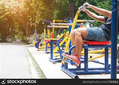 Training equipments in the park, Summer day with sunlight