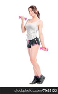 training session exercises with dumbbells girl performs