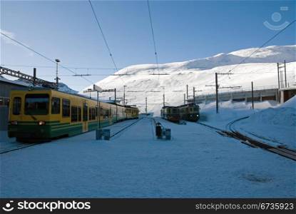 Trains parked at Kleine Scheidegg, Switzerland