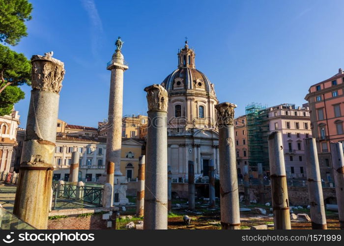 Trajan&rsquo;s Forum, Column and Basilica Ulpia, Rome, Italy.