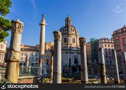 Trajan&rsquo;s Forum, Column and Basilica Ulpia, Rome, Italy.