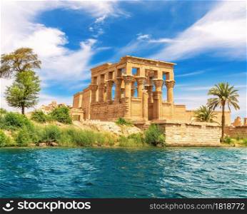 Trajan&rsquo;s Kiosk or the Pharaoh&rsquo;s Bed of the Philae Temple, view from the Nile, Aswan, Egypt.