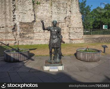 Trajan statue in London. Ancient Roman statue of Emperor Trajan in London, UK