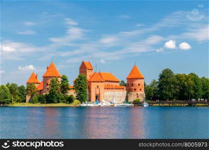 Trakai castle in the middle of the lake.. Trakai. Republic Lithuania.