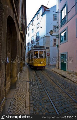 Tram in Lisbon. one of the old trams in the streets of Lisbon