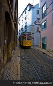 Tram in Lisbon. one of the old trams in the streets of Lisbon
