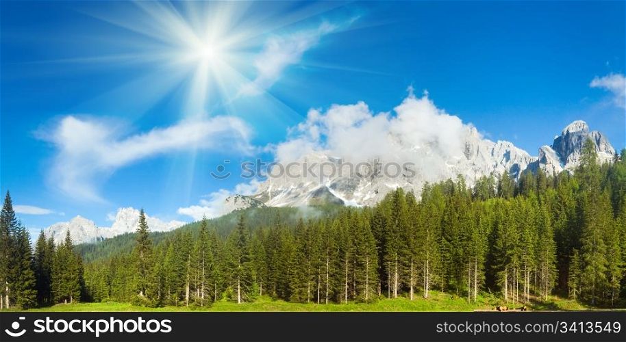 Tranquil summer Italian dolomites mountain panorama view