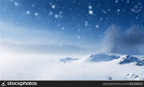 Tranquil Ultrawide Snowfall: A Beautiful Winter Wonderland. Generative AI.