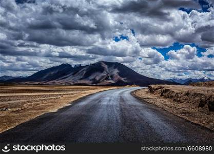 Trans-Himalayan Manali-Leh highway in Himalayas. More plains, Ladakh, Jammu and Kashmir, India. Manali-Leh highway. Ladakh, India