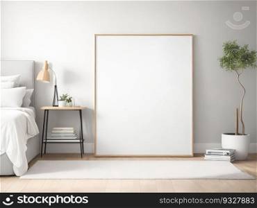 Transform Your Home Bedroom with our Vertical Frame Poster Mockup, Adding a Touch of Elegance. Generative AI.