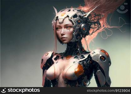 Transforming cyborg beauty with a girl humanoid. Inspiration of gaming robotic characteristic with cyber steel suit. Finest generative AI.. Transforming cyborg beauty with a girl humanoid.