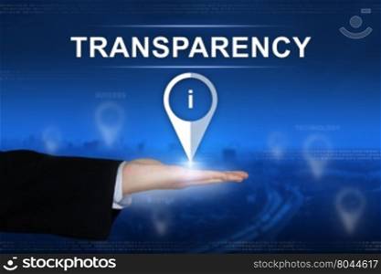 transparency button with business hand on blurred background