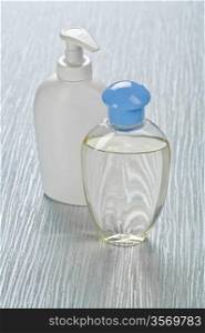 transparent and white bottles