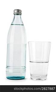 transparent bottle and glass isolated