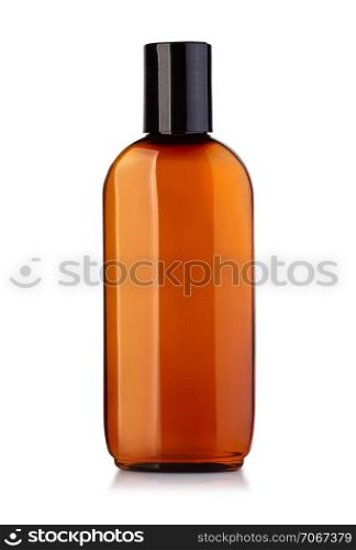 Transparent brown plastic bottle package isolated on white with clipping path