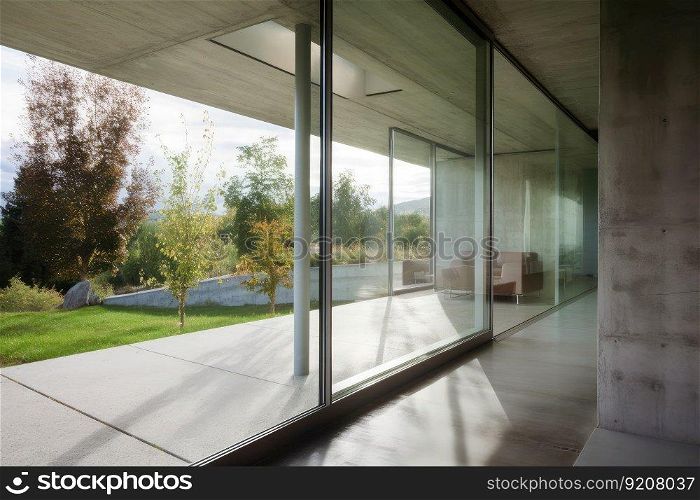 transparent concrete wall with view of the outside, providing a seamless connection between inside and out, created with generative ai. transparent concrete wall with view of the outside, providing a seamless connection between inside and out