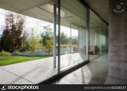 transparent concrete wall with view of the outside, providing a seamless connection between inside and out, created with generative ai. transparent concrete wall with view of the outside, providing a seamless connection between inside and out