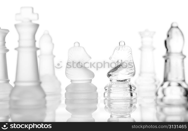 transparent glass chess isolated on white