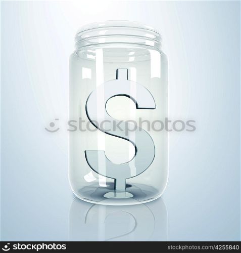 Transparent glass jar with money inside it