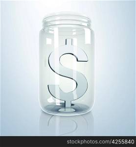 Transparent glass jar with money inside it