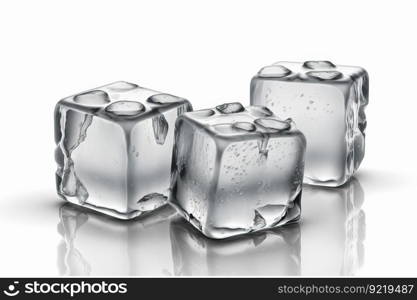Transparent ice cube crystals isolated on white background. A group of fresh pieces of ice. AI generated.. Transparent ice cube crystals isolated on white background. AI generated.
