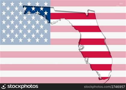 Transparent outline map of Florida on USA flag