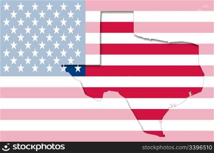 Transparent outline map of Texas on USA flag