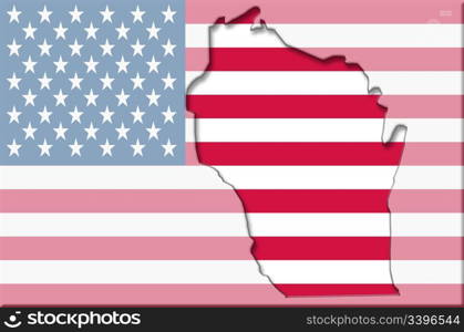 Transparent outline map of Wisconsin on USA flag
