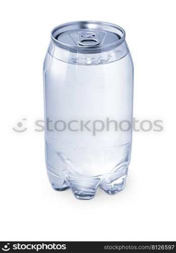transparent PET can with a drink isolated on white with clipping path