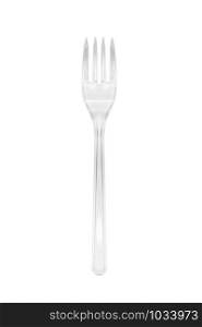 Transparent plastic fork isolated on white background. Close up