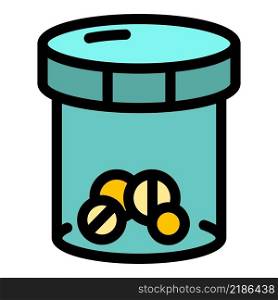 Transparent plastic pill jar icon. Outline transparent plastic pill jar vector icon color flat isolated. Transparent plastic pill jar icon color outline vector