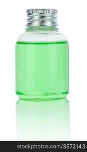transparent plastical bottle with green liquid