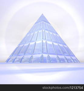 Transparent pyramid made with glass in front of clear sunset. Pyramid to sun - 3D render